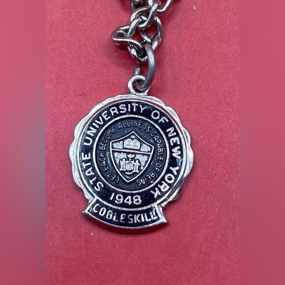 Sterling Bracelet University Of New York Cortland 1948 7” Chain Back Roger 1963 - Picture 2 of 3